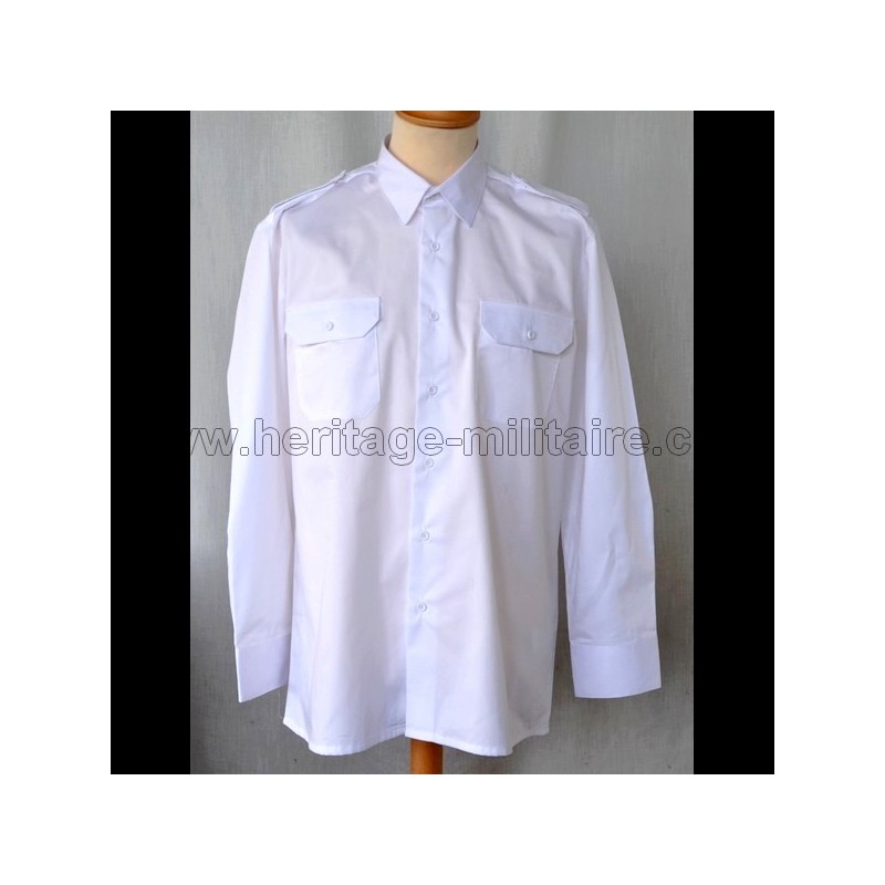 Shirt Military twill White Long Sleeve 