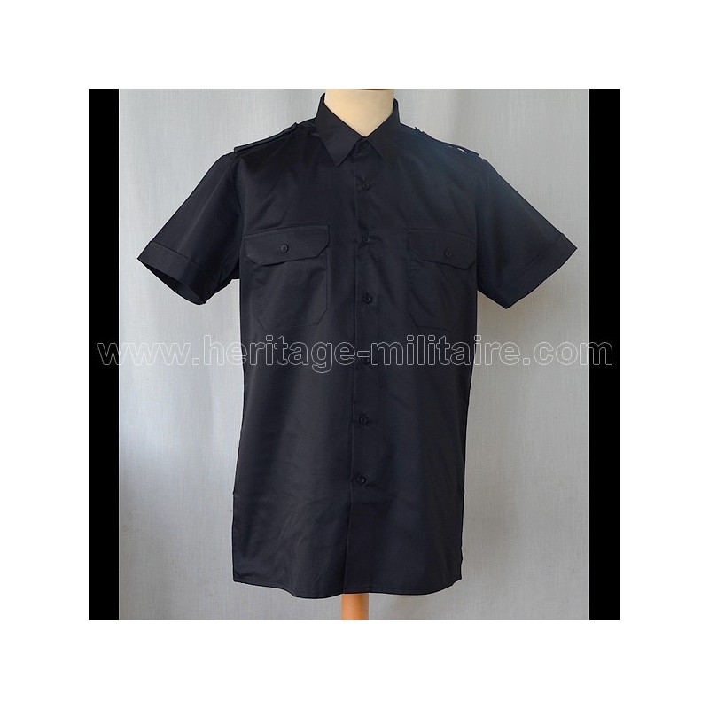 Shirt Military twill Black Short Sleeve 