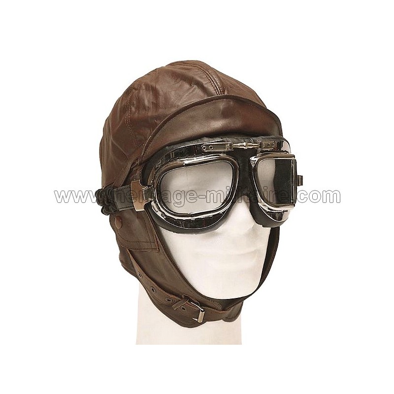 Brown leather aviator helmet